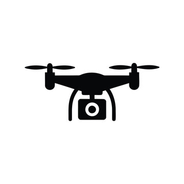 Drone silhouette vector icon for technology, aerial photography, and surveillance design