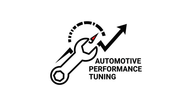 Automotive Performance Tuning Logo: Wrench, Speedometer, Growth Arrow