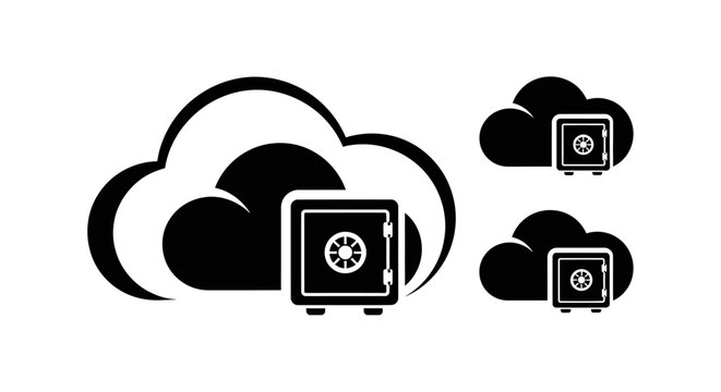 Cloud storage security icon with safe box, data protection concept