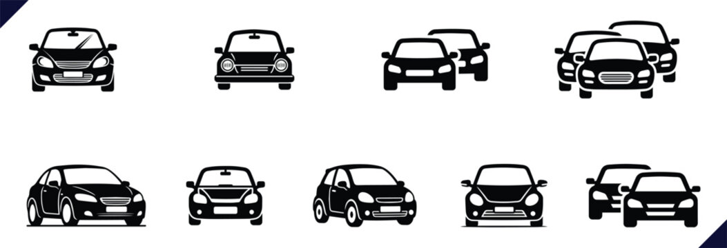Collection of various car silhouettes on white background