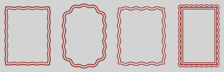 Fototapeta premium Four decorative frames with wavy red borders