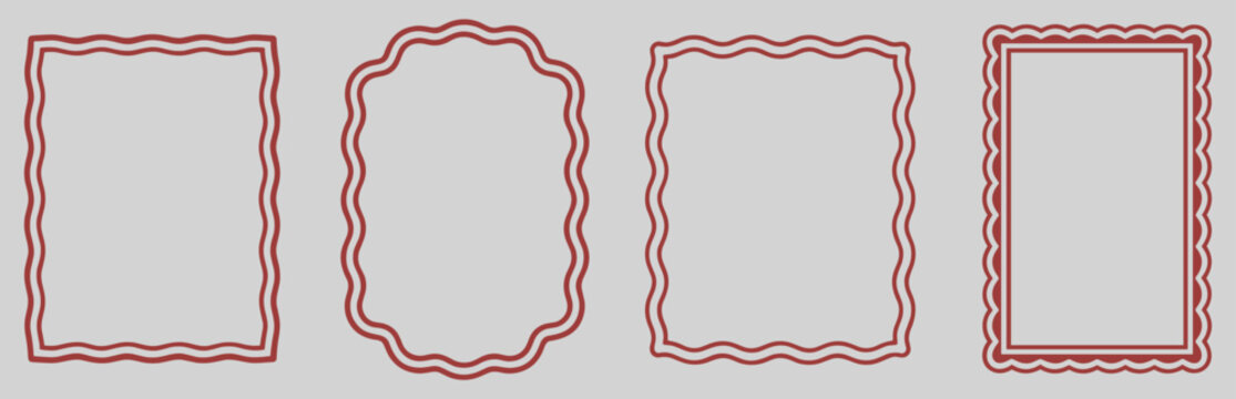 Four decorative frames with wavy red borders