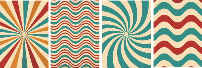 Vintage Retro Sunburst And Wavy Patterns background © Chayan