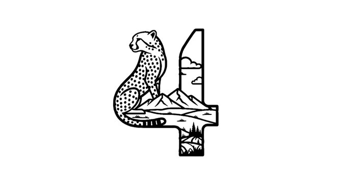 Leopard resting on a tree branch illustration.