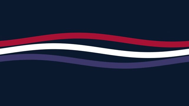 Abstract Background featuring Three Fluid Wavy Lines in Red White and Deep Purple against a Dark Navy Blue Solid Backdrop for Modern Graphic Design