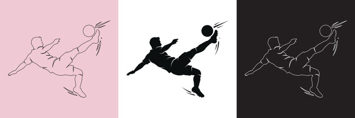 Obraz premium Football player mid-air acrobatic volley kick graphic illustration