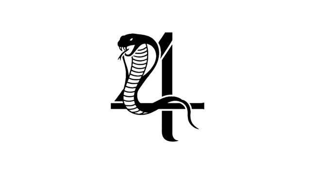 Black and white cobra snake wrapped around letter T.