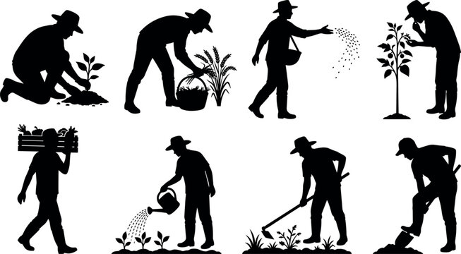 Agricultural farming workers and organic gardening cultivation solid black vector silhouette icon set in image_bcc970.pngAgricultural farming workers and organic gardening cultivation solid black vect