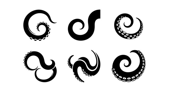 Octopus Tentacles Vector Set - Black and White Silhouettes