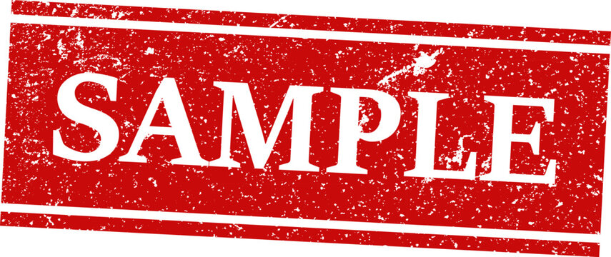 Red 'sample' stamp isolated on white background distressed texture document marking verification seal