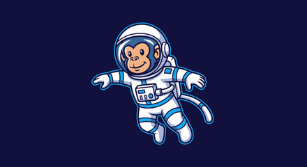Cartoon monkey in spacesuit floating in dark space background © Basar