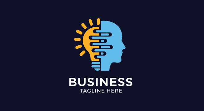Logo features a split human head with a lightbulb on one side, arrow design inside