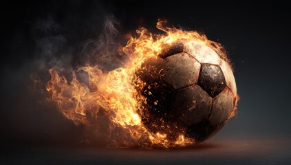 Fototapeta premium Fiery Soccer Ball Ignites Passion on Dark Background.