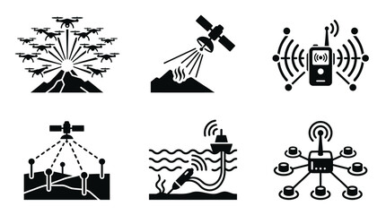 Fototapeta premium Drone Swarm, Satellite, Radio, GPS, Buoy, Network Icons
