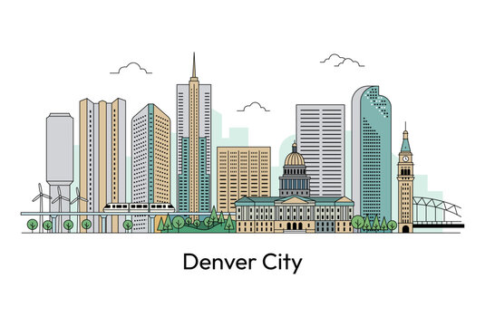 Denver City Skyline Colored Vector Illustration with Modern Buildings for Business Travel and Tourism Concept With Editable Stroke