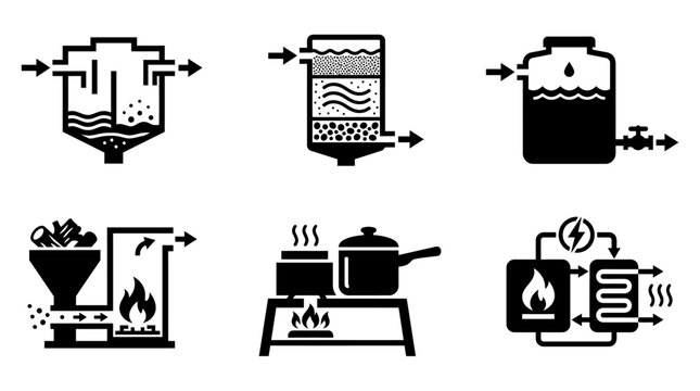 Biomass Energy Production and Heating Icons