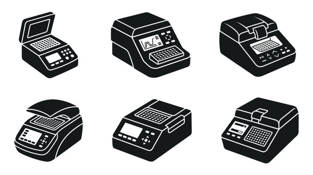 Laboratory Equipment Icons: PCR Machines, Thermal Cyclers, Analyzers