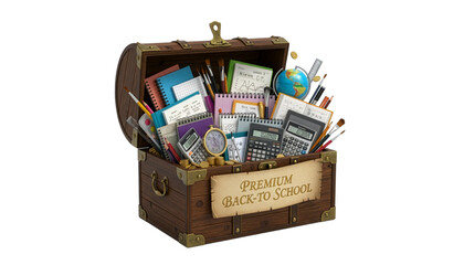 Obraz premium Premium Back to School Treasure Chest with Notebooks Calculators and Supplies