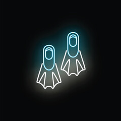 Diving flippers in an illuminated neon style icon for water activities © anatolir