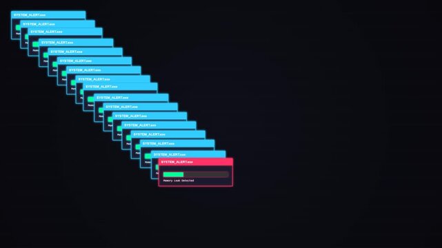 Retro Computer Error Glitch with Cascading Windows and Progress Bar