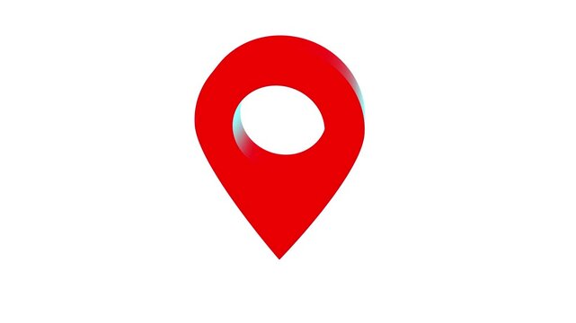 3d Animation of Red location pin icon animation with red color and bright background