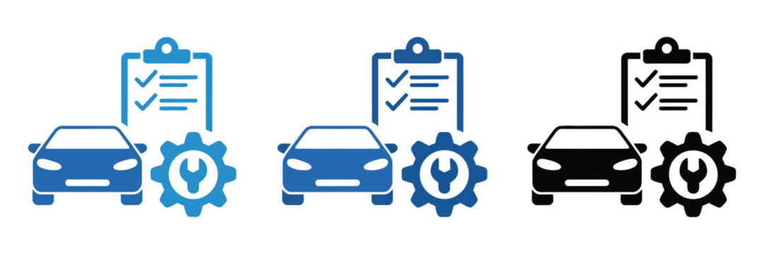 Car Service Checklist and Gear Icon Set for Automotive Maintenance, Inspection, and Repair Concept Vector Illustration