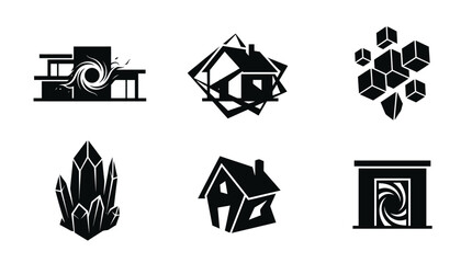 Abstract Geometric Icons: House, Crystals, Cubes, Portal © yaya
