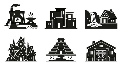 Diverse Architectural Styles and Buildings Icons Set © yaya