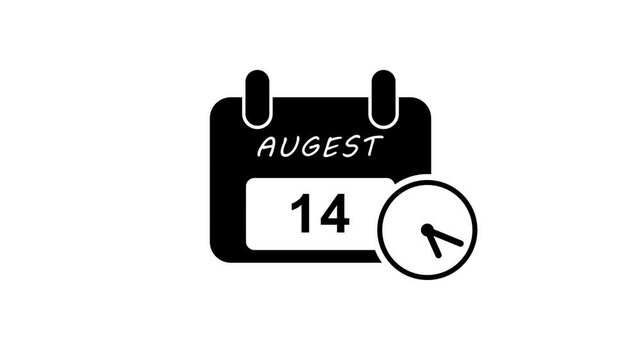 14 august month calendar with time symbol change concept.