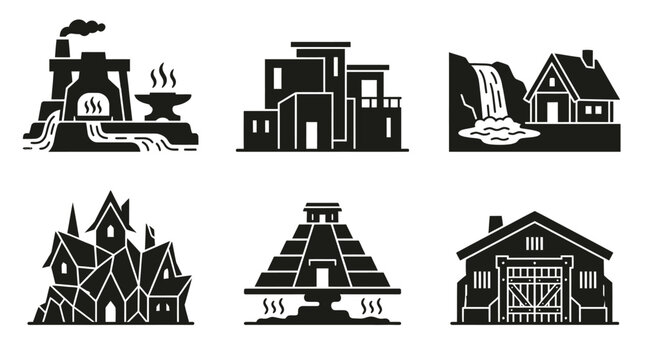 Diverse Architectural Styles and Buildings Icons Set