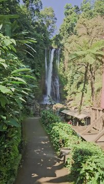 View of Git-git waterfall thru the gate, Bali, Indonesia