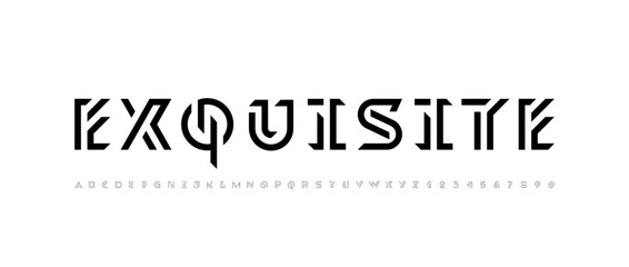 Logo font alphabet from segment lines, technology letters A, B, C, D, E, F, G, H, I, J, K, L, M, N, O, P, Q, R, S, T, U, V, W, X, Y, Z and numerals 0, 1, 2, 3, 4, 5, 6, 7, 8, 9, vector illustration 10 © marooshka