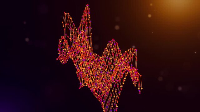Animated Luxembourg map reveal built from neural network connections and colorful data nodes with connected intelligence text over a glowing purple orange bokeh technology background.