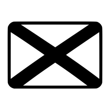 Black rectangular mail icon with a diagonal cross, isolated on a transparent background. Perfect for notification design.