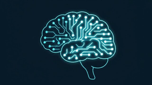 Glowing Blue Digital Brain with Circuit Patterns Symbolizing Artificial Intelligence and Neural Networks on Dark Background