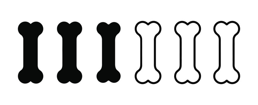 Bone Vector Icon Set Representing Dog Bone Symbols for Pet Nutrition, Puppy Care, and Animal Feeding Concept EPS Illustration