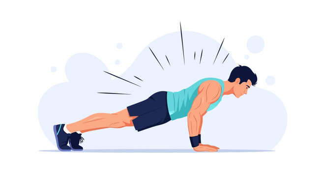 Man doing push-ups exercise vector illustration, demonstrating fitness, strength, and workout motivation.