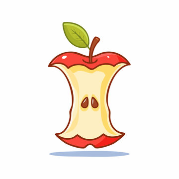 Cartoon Apple Core with Leaf and Seeds