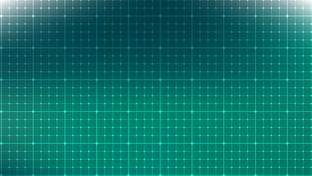 Abstract digital technology background with glowing grid lines and dots, futuristic data network concept, bluegreen gradient