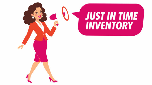 Businesswoman announcing just in time inventory concept.