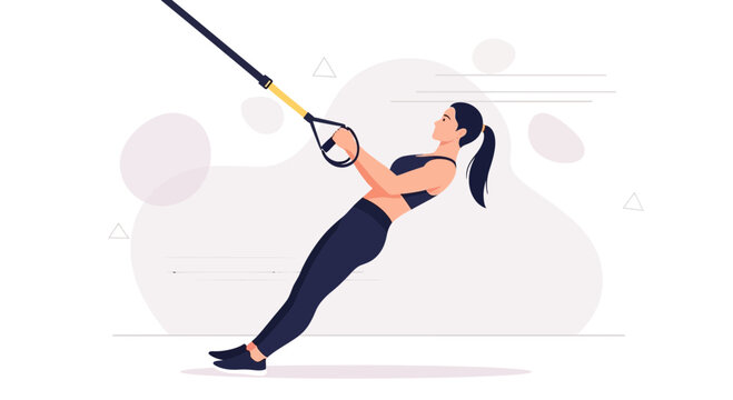 Woman performing TRX suspension training exercise for a strong core and body workout. Fitness vector illustration.