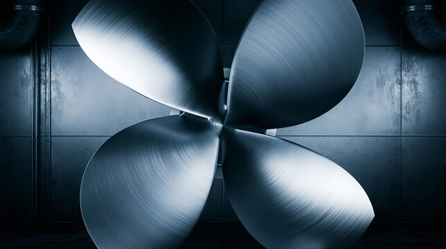 impeller. Stainless steel impeller with metallic reflections under industrial lighting. safety posters, maintenance manuals, designed for precision metalworking and fabrication facilities.