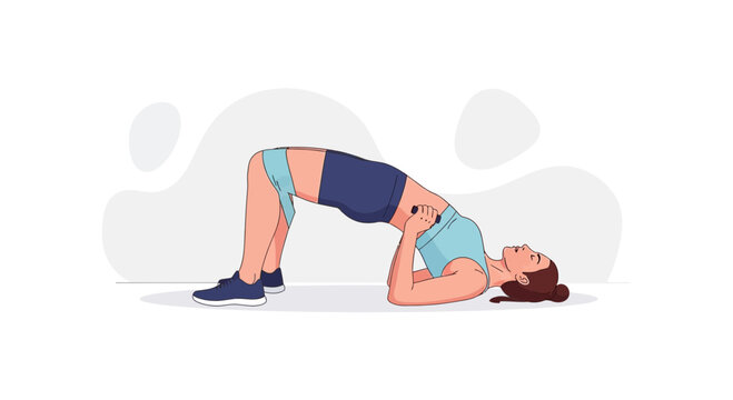 Woman performing bridge exercise with resistance band for glute workout. Fitness illustration.