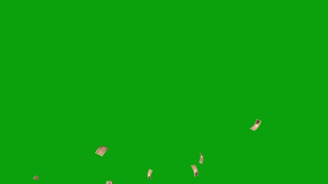 Lots of Japanese yen banknotes. 4k looped video. Smoothly moving Yen banknotes. 10000 Yen Money flying around Animation.  Falling Money Green Screen Animation &mdash; Cash Rain Effect Video