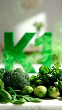 Fresh green vegetables on a table with a natural background Vitamin K1