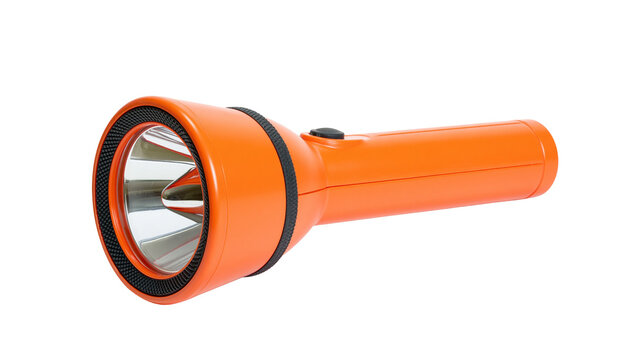 Orange plastic flashlight with black grip ring and reflector