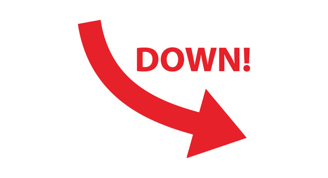 Red Down Arrow Icon On White Background Directional Symbol For Guidance