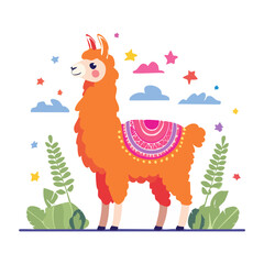 Fototapeta premium Cute Llama Illustration with Clouds and Stars