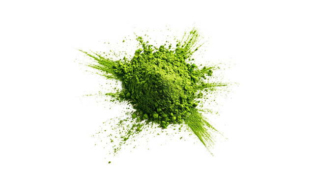 Green matcha powder explosion with fine particles