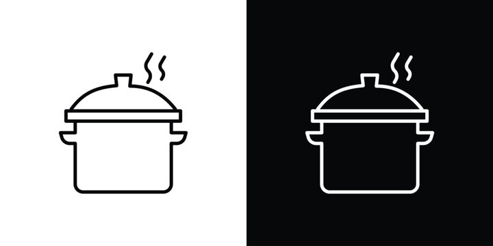 Crock pot icon set, black and white color designs